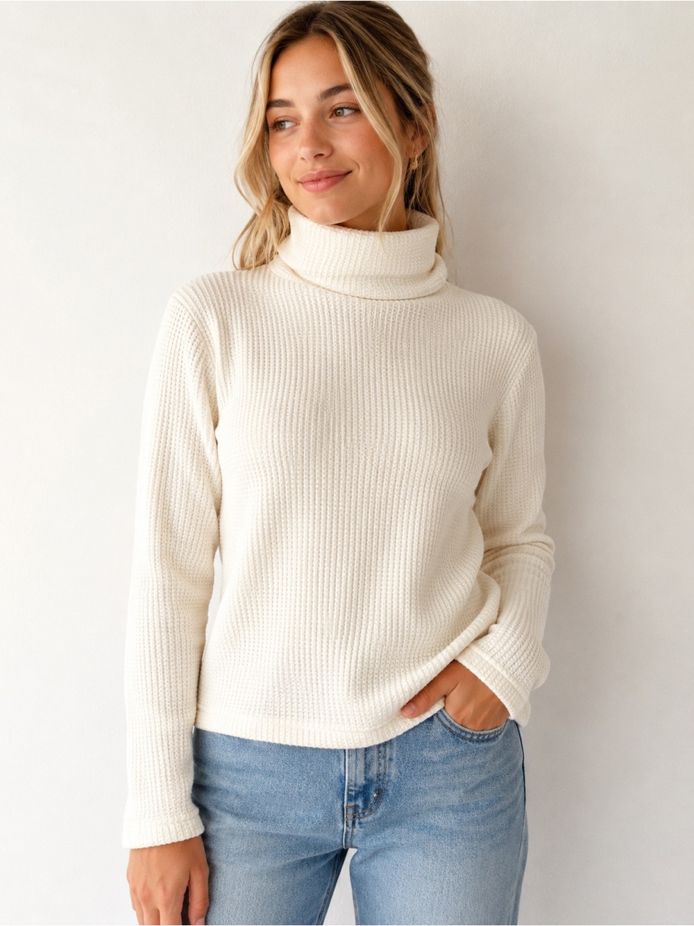 Columbia Omni-Heat Ivory Waffle Knit Turtleneck Thermal Top M